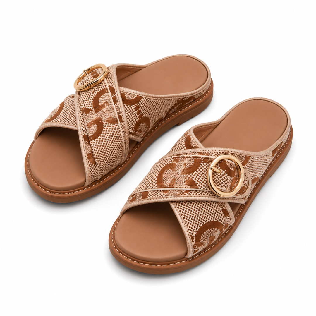 Mens OpenToe Slippers with Buckle Design